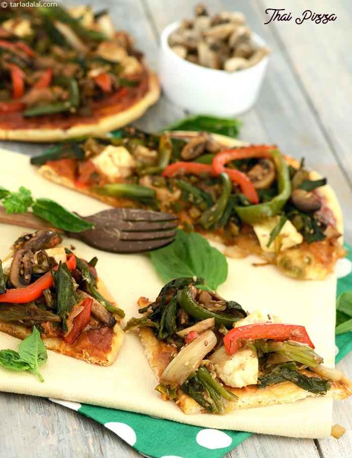 Vegetarian Thai Pizza recipe, Tarla Dalal